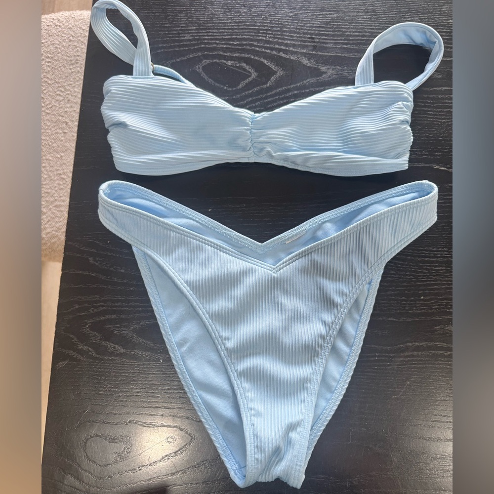Hollister Light Blue Ribbed Bikini SMALL